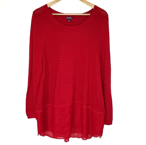 Lucky Brand Red Lace Mix Sweater Size 2X - Picture 2 of 7